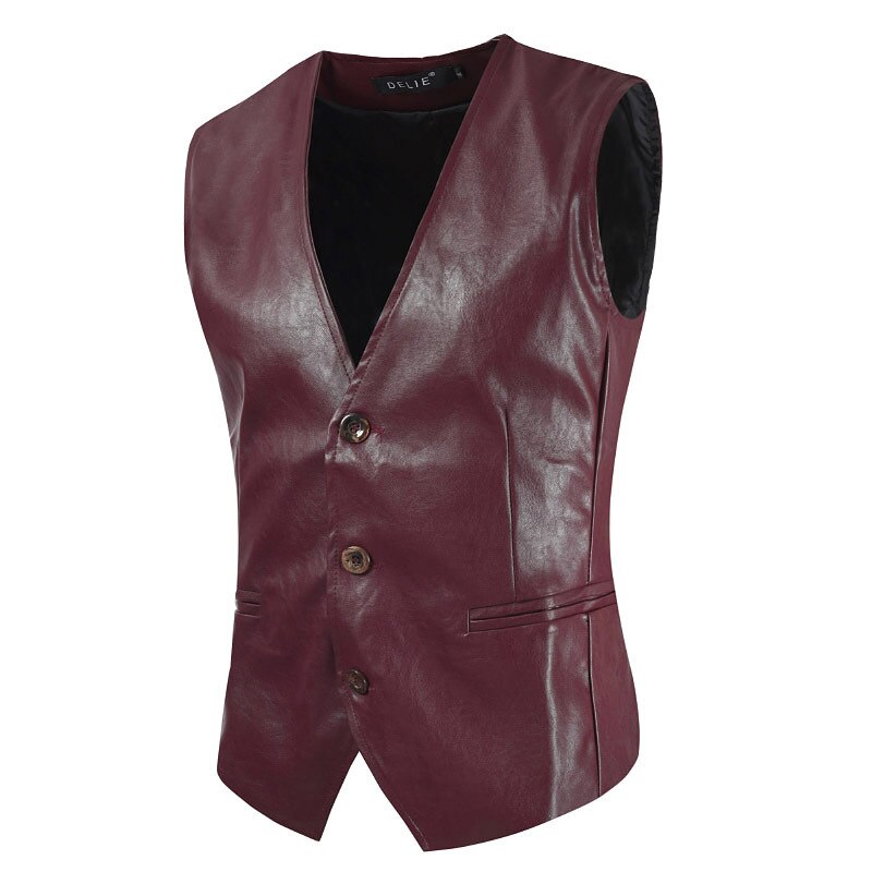 Chaleco de cuero de Color puro para hombre, chaqueta ajustada Simple, traje, MJ143,