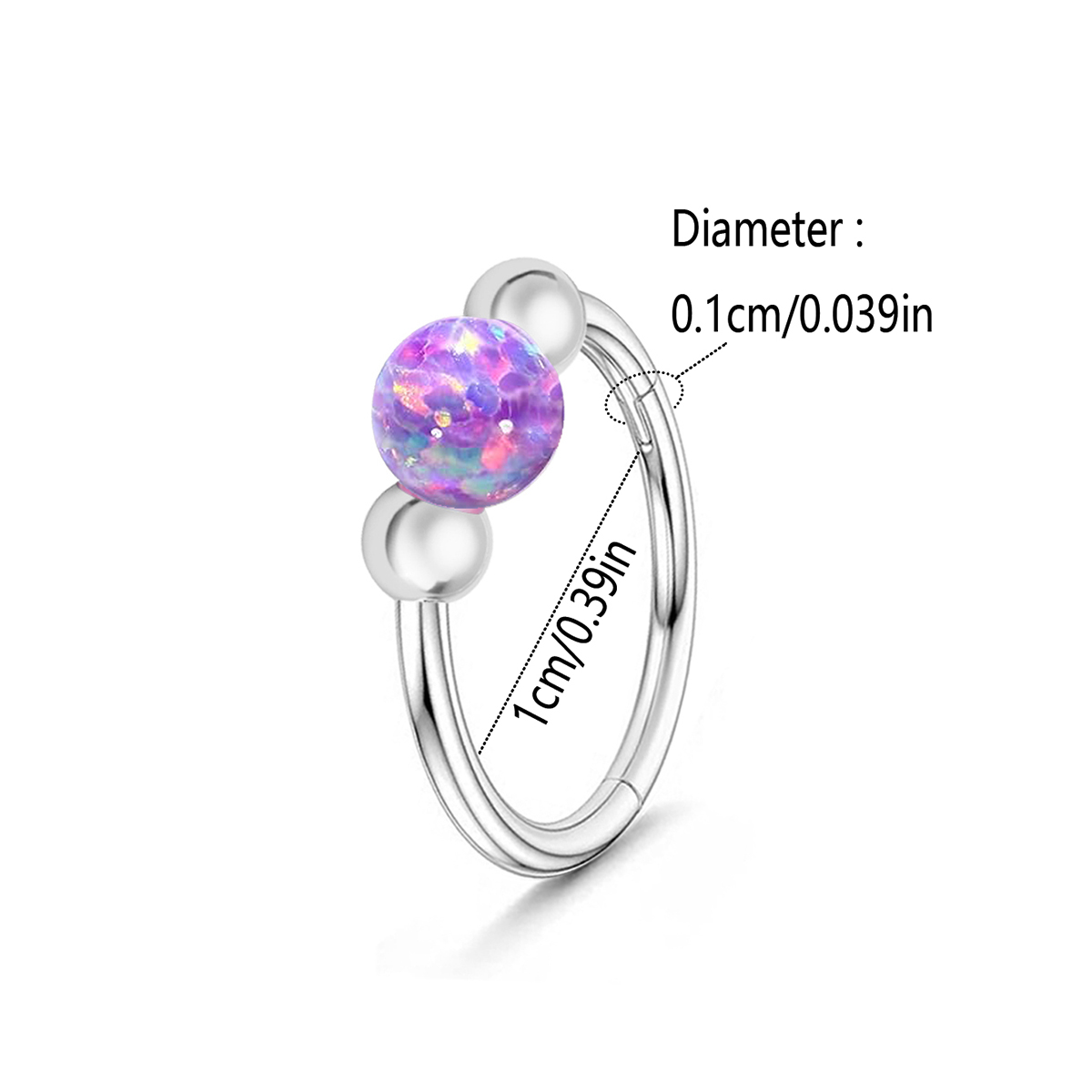 1 stk. 18g opalnæseringe til kvinder, 316l næseringe i kirurgisk stål, 8mm/10mm piercingsmykker, septumring og bruskørering: Blå hvid zinkbelagt