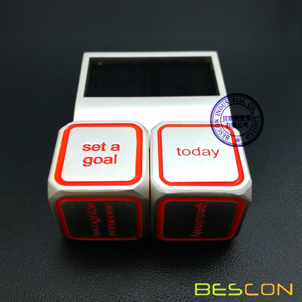 Bescon Promotionele Motivatie Solid Metallic Dobbelstenen Set, 2 Stuks Motivatie Desktop Metal Dice Set Een Inch D6 Matt Silver