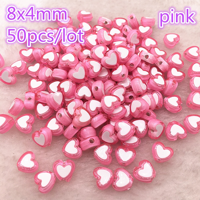 50 stuks 8x4mm roze Kleur Glossy Hart Acryl Bead Loose Spacer Kralen Voor Sieraden Maken DIY armband Accessoires