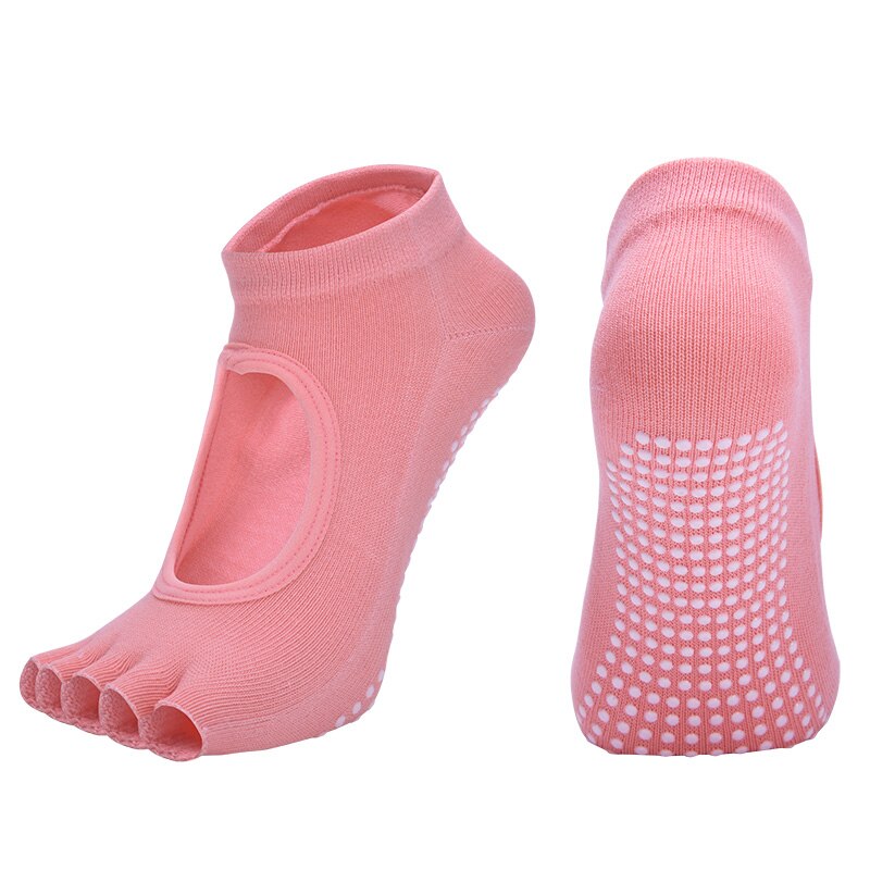 Breathable Backless Five Toe Yoga Socks Women Anti-slip Silicone Cotton GYM Dance Ballet Pilates Ladies Sports Slippers: Orange