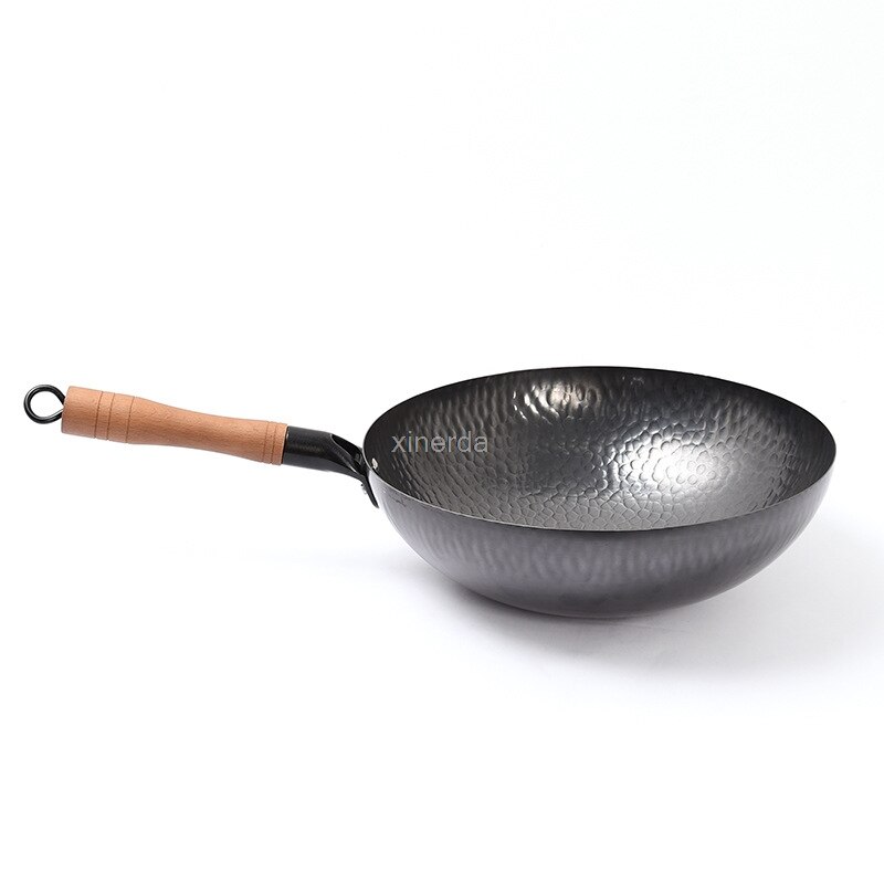 30/32/34cm Forged Hammer Iron Wok Stone Uncoated Physical Non-stick Pan Cast Iron Round Dumpling Pan Kitchen Pots Cooking Pans