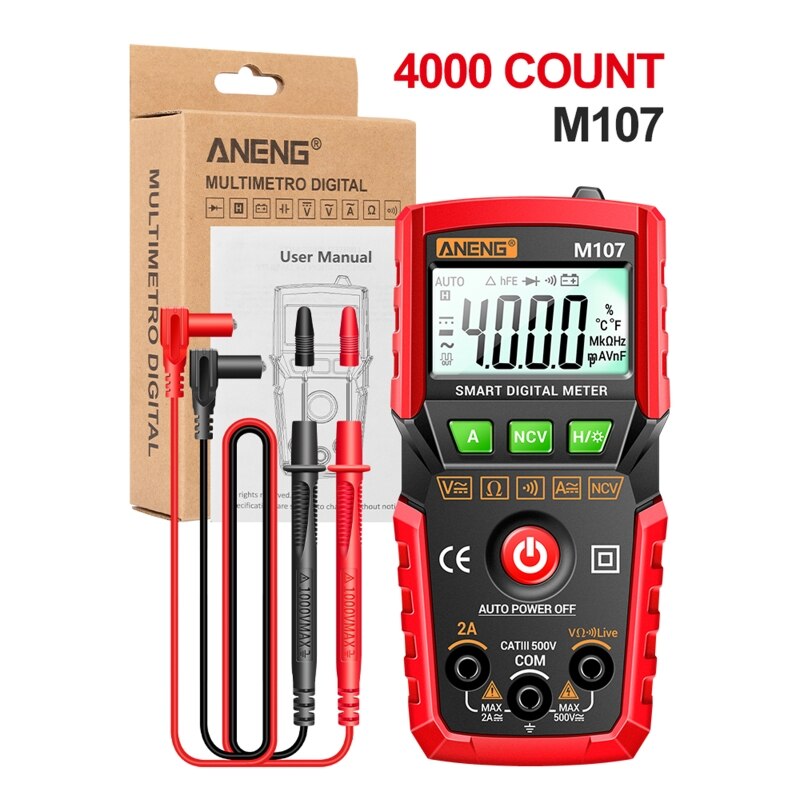 Multimeter 4000 Counts Digital Multimeter with DC AC Voltmeter &amp; Ohm Volt Amp Tester Measures Voltage Current Resistance Q84D