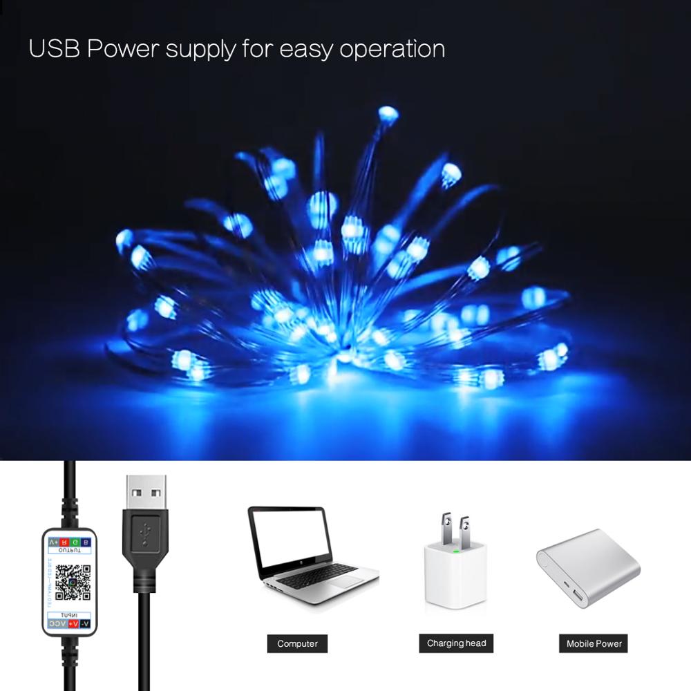 Julbelysning utomhus bluetooth led snöre trädgård års krans dekoration usb festong led ljus belysning