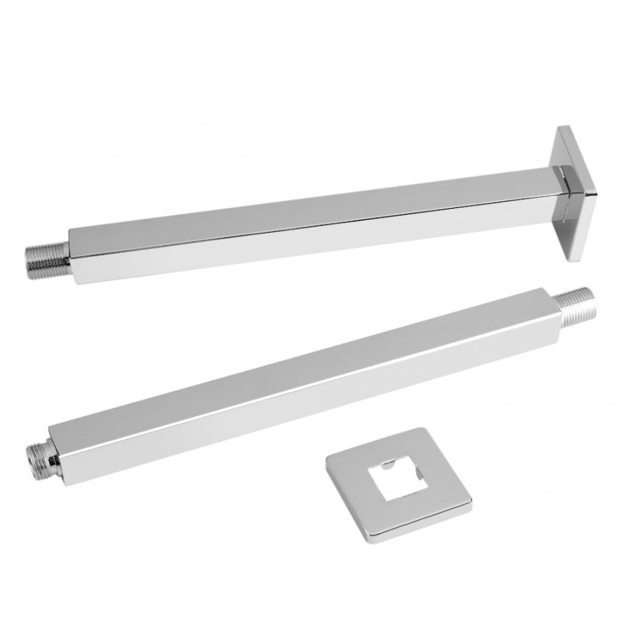11.8 Inch Shower Arm with Flange, Chrome Square Wall Mounted Fixed Rain Shower Head Arm Extension Universal