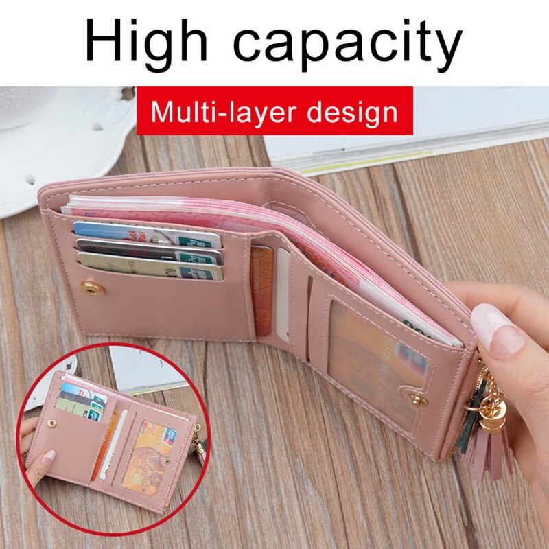 Ladies Wallet Short Zipper Student Tassel Korean Small Patchwork Coin Purse Soft Leather Thin Wallet Women
