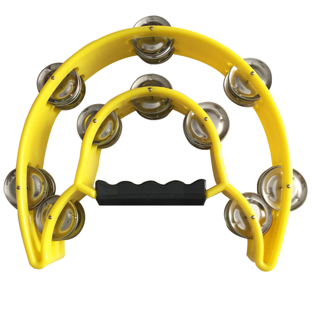 1PC Tambourine Percussion Musical Instruments Hand Bell Compact Double Half Moon Drum Party Bells Orff Tambourine: YELLOW