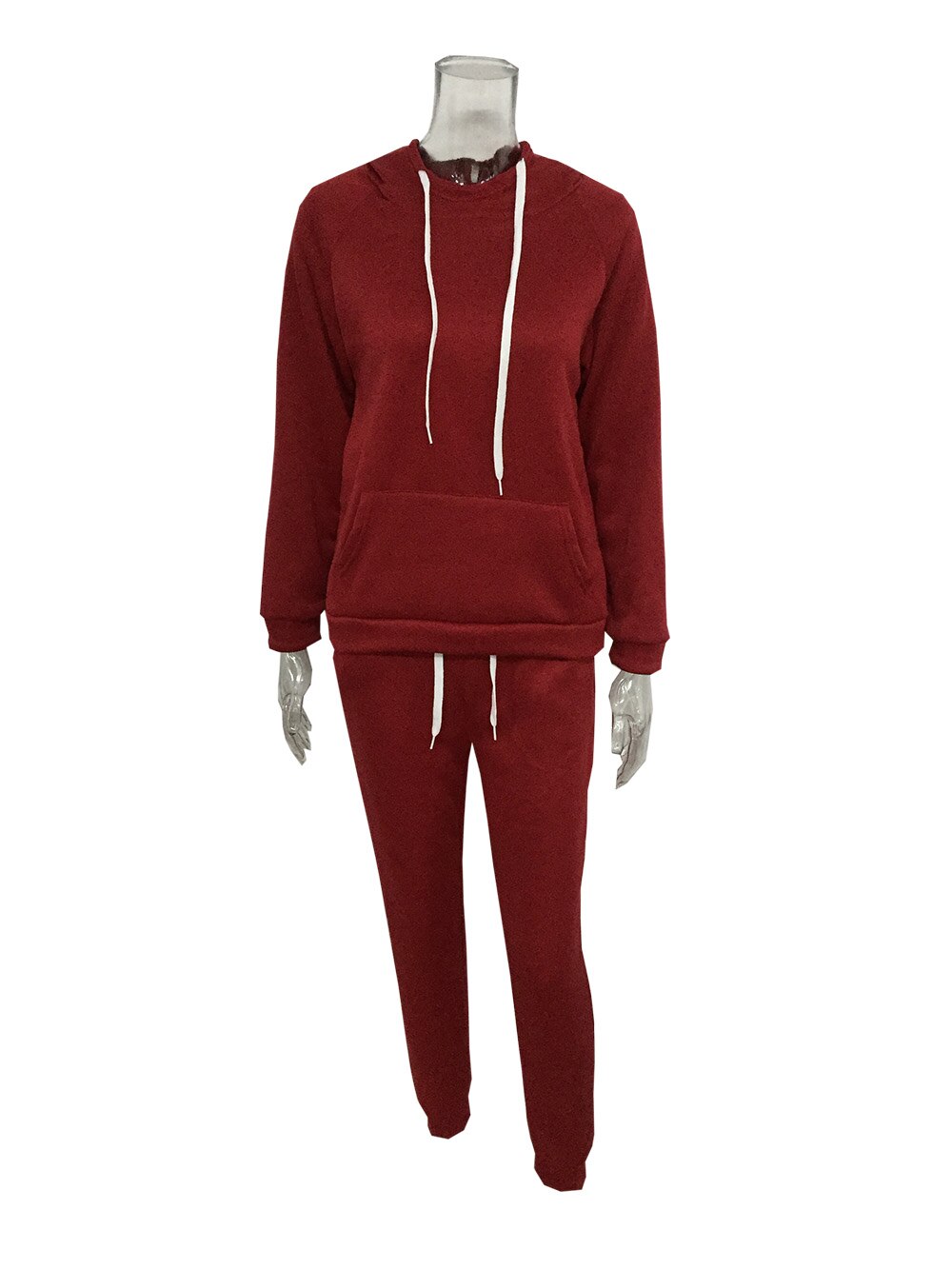 Lace up solid hooded Suit Set Women Tracksuit Two-piece Sport Style Outfit Jogging Sweatshirt Fitness Lounge Sportwear: Red / M