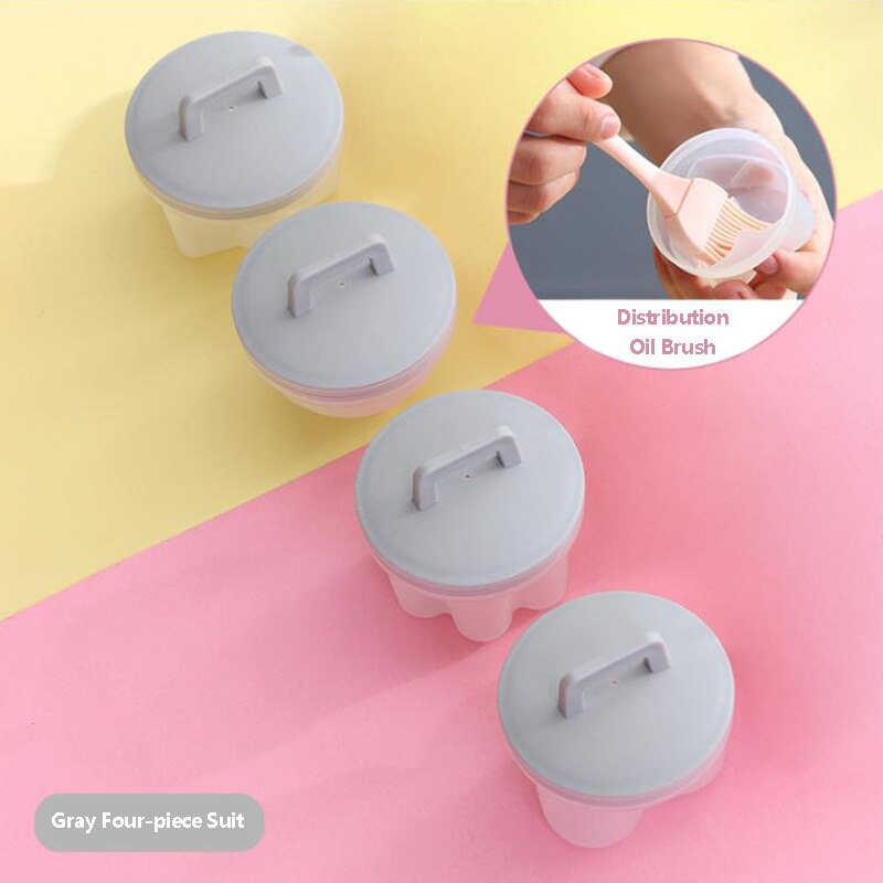 4 Pcs/Set Cute Egg Boiler Plastic Egg Poacher Set Kitchen Egg Cooker Tools Egg Mold Form With Lid Brush Pancake Maker: Gray-4Pc