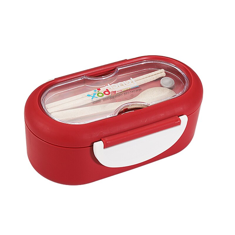 Lunch Box Microwave Leakproof Wheat Straw Office Dinnerware Food Storage Container Children Kids School Portable Bento Box Bag: Red