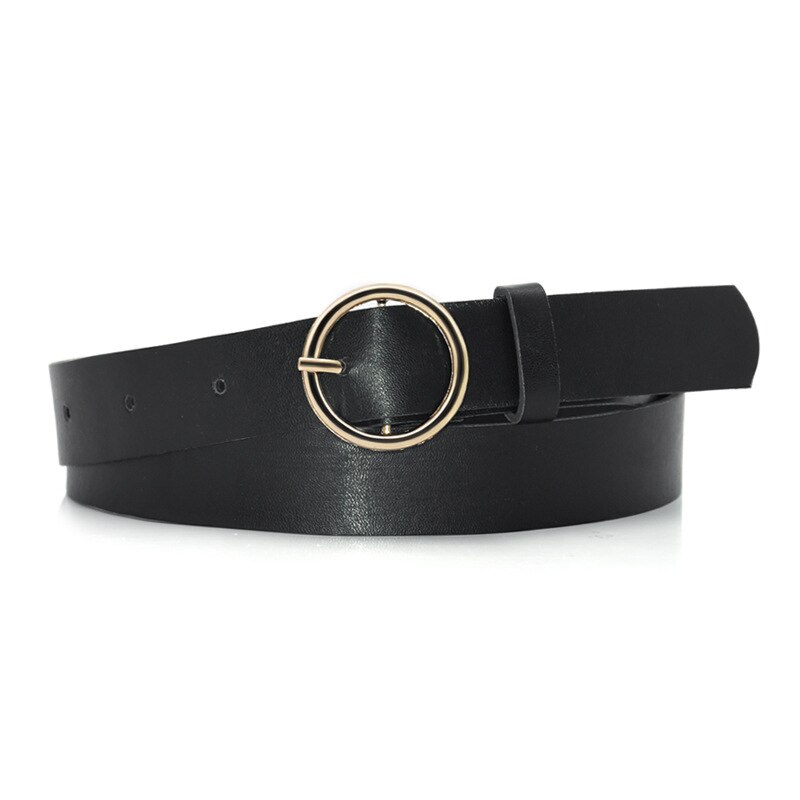 Cinturones de cuero con hebilla redonda para mujer, cinturón clásico Retro de que combina con todo, con hebilla redonda, para Vaqueros: Gold Black