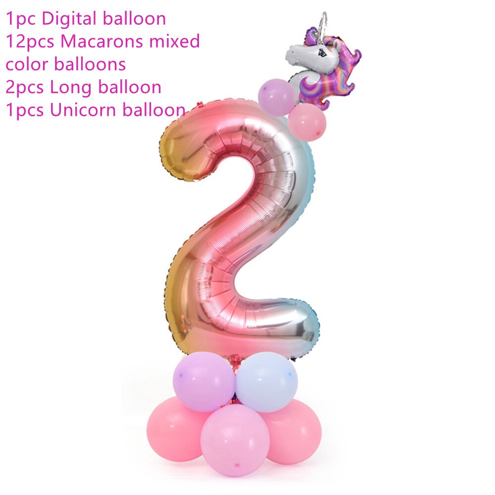 18 Pcs Eenhoorn Ballon Set Verjaardagsfeestje Ballonnen Regenboog 32 Inch Nummer 0-9 Kids Volwassenen Verjaardag Wedding Party ballon Decoratie: number 2
