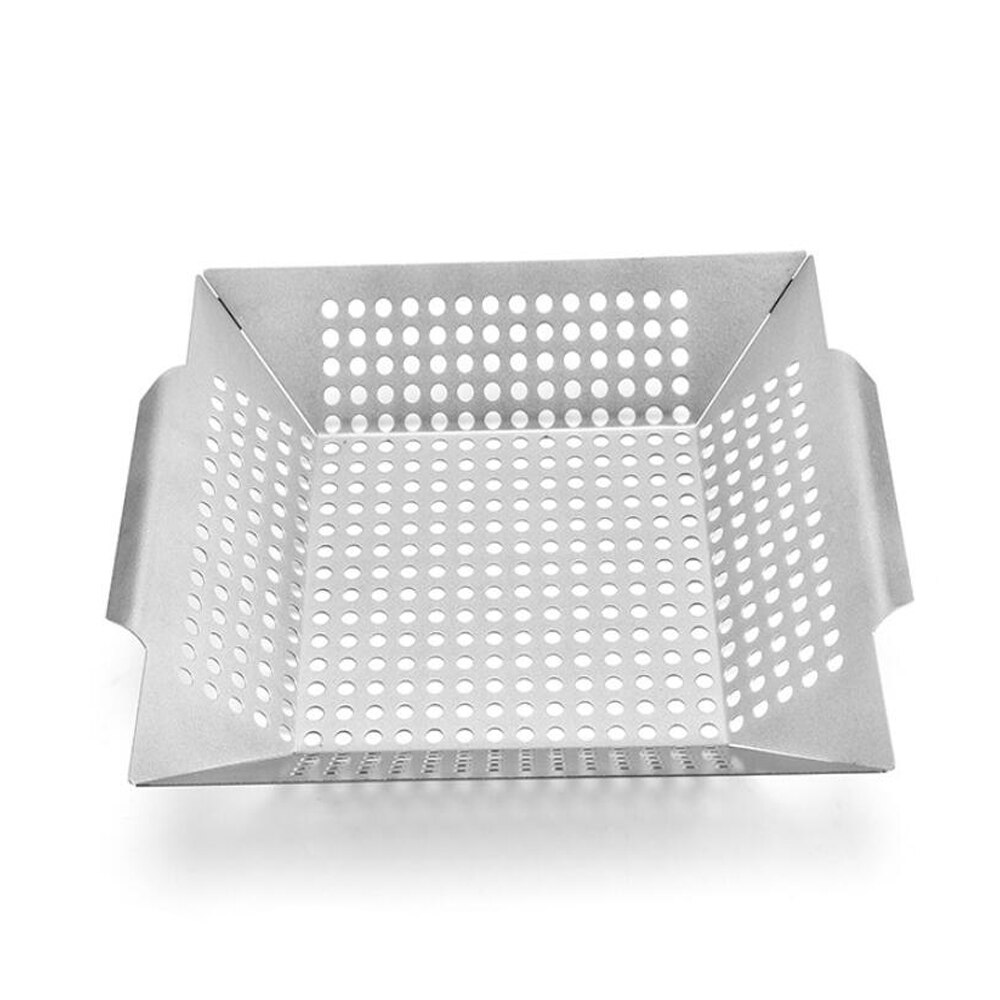 BBQ Plate Non Stick Square BBQ Grid Stainless Steel Vegetable Basket BBQ Accessories Barbecue Picnic Cooking Tray
