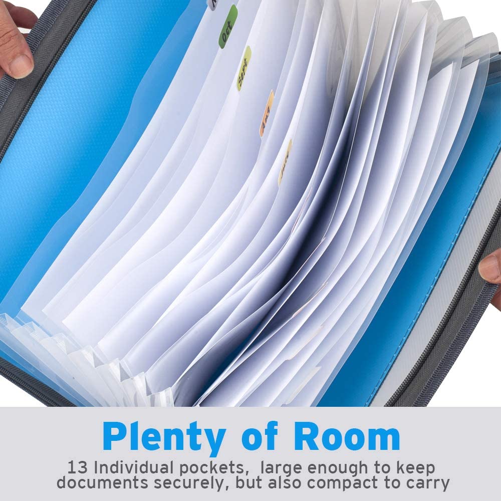 Map Voor Documenten A4 Met Kleverige Labels, 13 Pocket Accordeon Document Organizer Uitbreiden Zip Met Rits Sluiting