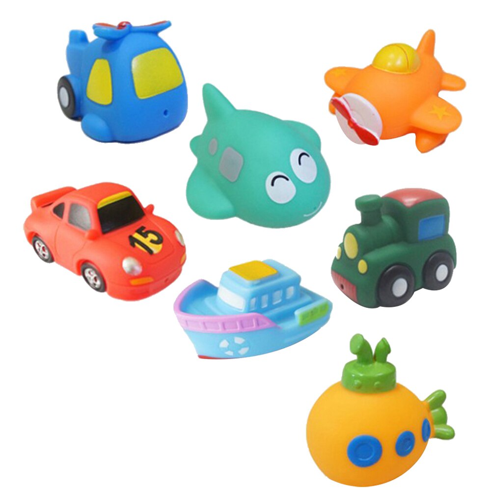 7 pcs bath toy animals water squirting squeaker fun cartoon family bathtub toy for babies toddlers children