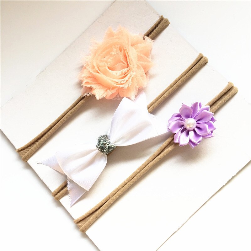 3pcs Hair Accessories flower bow Head Bands For Kids Girls Bow Elastic Handmade Beauty Hair Headbands headwear: B