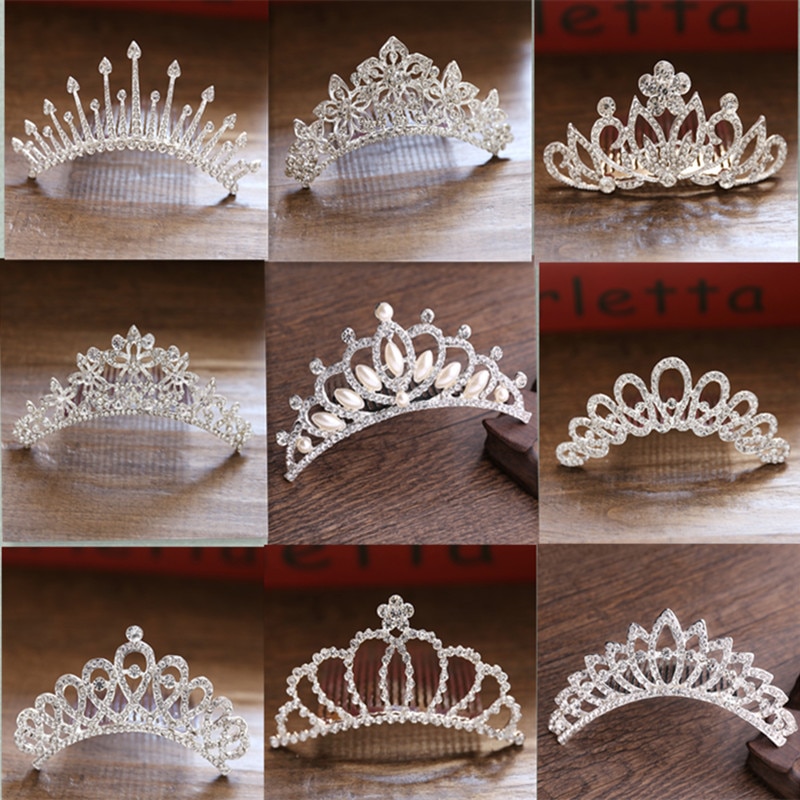 FORSEVEN Mini Silber Farbe Perle Strass Kristall Frauen Mädchen Prinzessin Diadem Hochzeit Haar Kamm Stil Tiara Krone Haar Schmuck