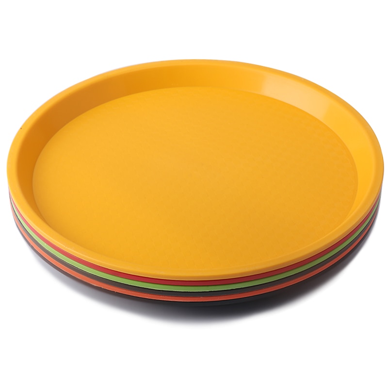 non slip Round Plastic Tray Restaurant Serving Plate Lined Non-Slip Tray Coffee Drinks Tray Fast Food Serve Dishes Bar Tool