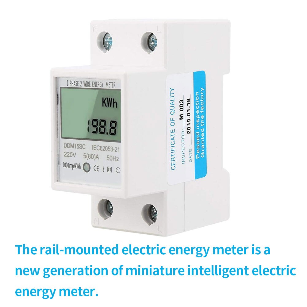 LCD Digital Single Phase Energy Meter kWh Power Consumption Meter Wattmeter Electronic Display for DIN Rail 5-80 A DDM15SC