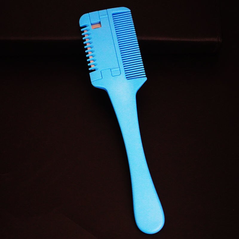 Peine para cortar el pelo, peine con cuchillo, cepillos para el pelo con cuchillas de afeitar, accesorios para peluquería: BLUE