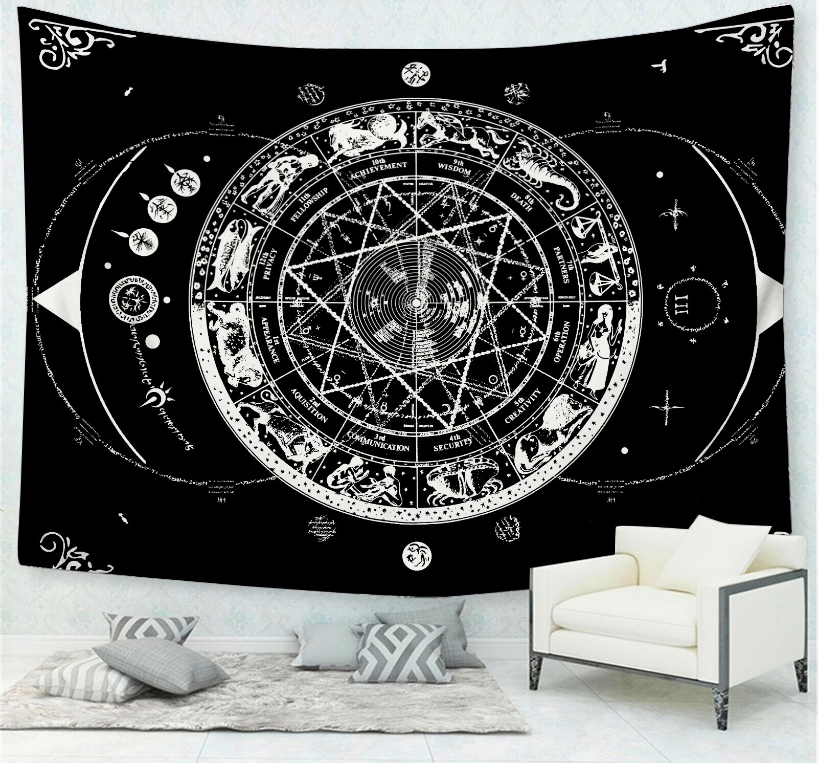 Mandala gobelin ściana wiszące, czeski nordycki astrologia styl dekoracyjny gobelin salon ściana hipisowska dywany dekoracja robić sypialni