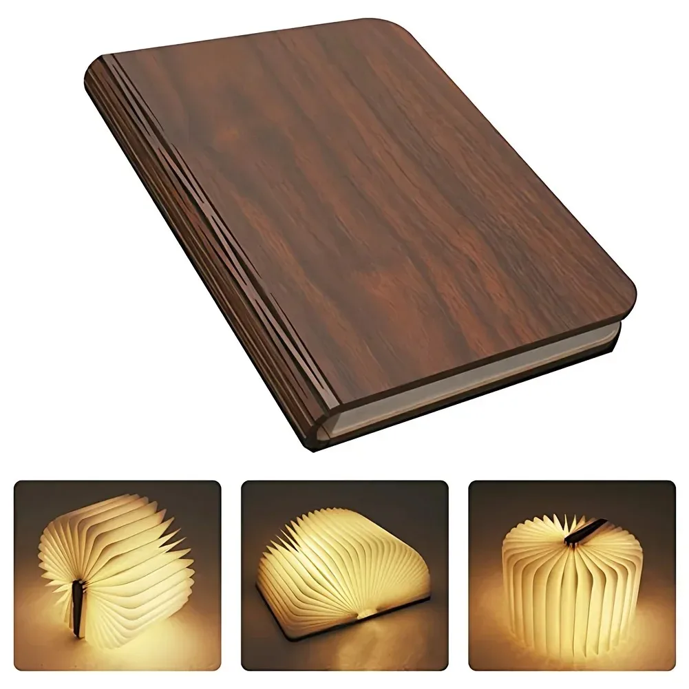 Luz de libro de madera plegable 3D, luz LED nocturna creativa, Color RGB, recarga USB, decoración, lámpara de mesa para dormitorio, de cumpleaños para niños