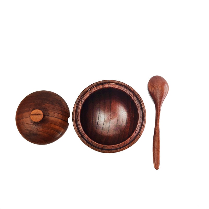 Eco-Friendly Wooden spice jar salt and pepper Seasoning Jar Natural Spice Tank with Lid and Spoon Seasoning Container Kitchen