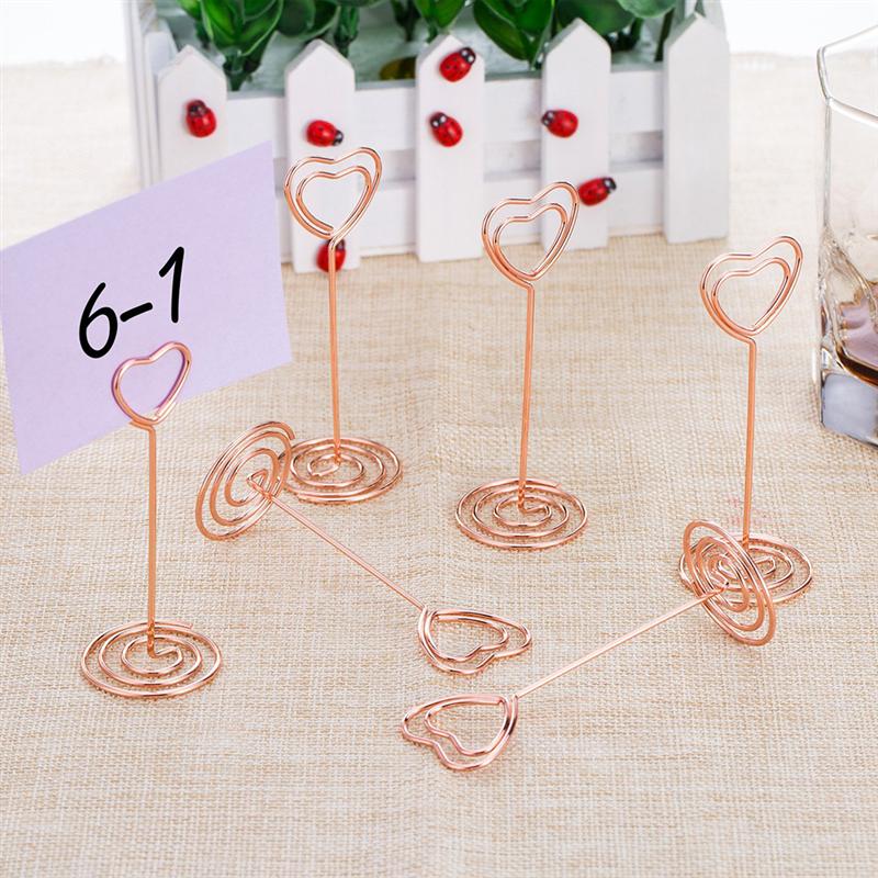 12 st roséguld hjärtform fotohållare står bord nummerhållare platskort pappersmenyklämmor för bröllop