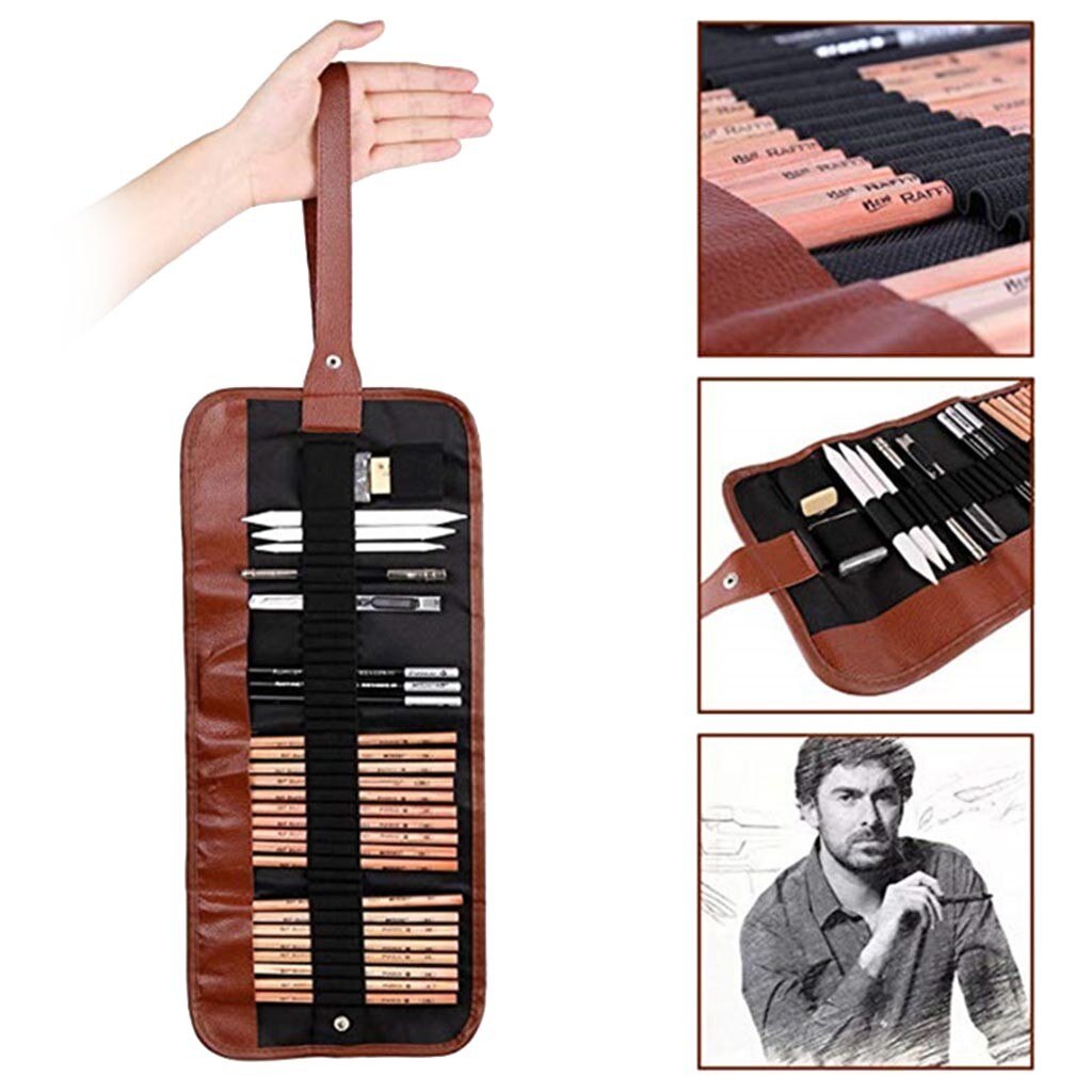 29pcs Sketch Pencil Set Sketching Drawing Kit Wood Pencil Pencil Bags For Painter School Students Art Supplies