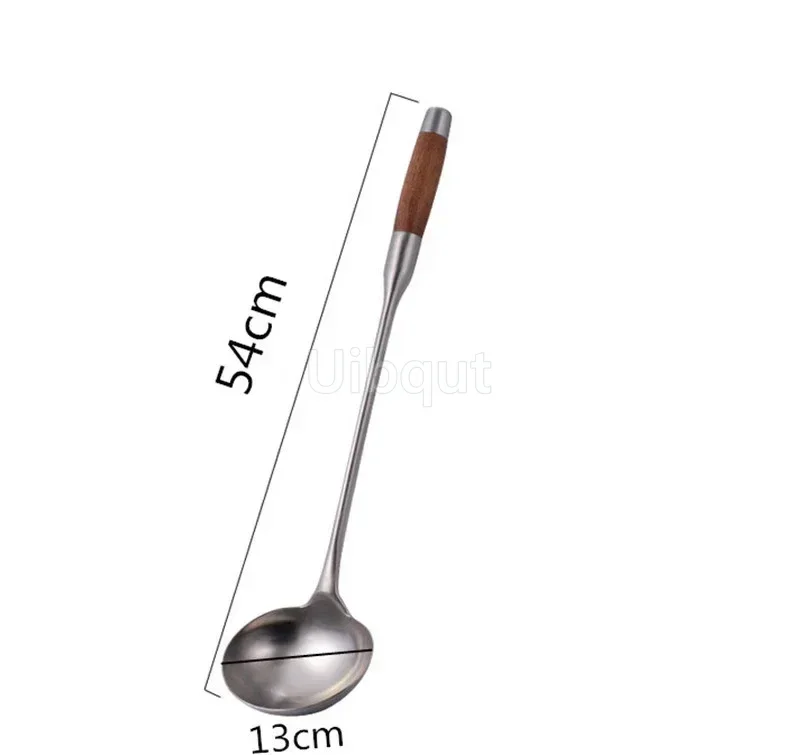 big long spatula shovel chef cooking cocina utensilios blade Kitchen Utensil Wooden Handle Stainless Steel Turner Soup Spoon wok: WHITE