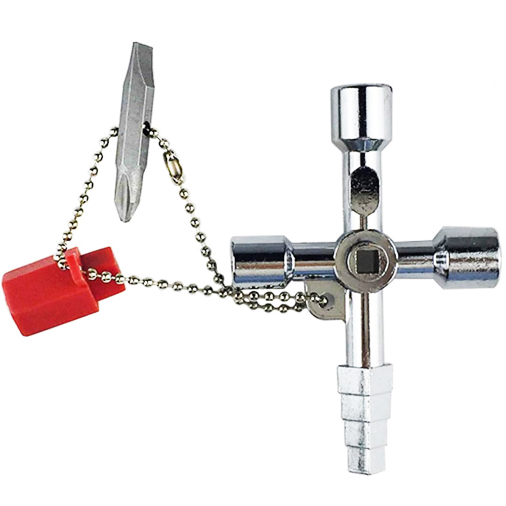 Llave cruzada de 4 vías, llave triangular multifunción de aleación de Zinc, llave de apertura Universal, herramienta para fontaneros, electricistas, gabinete de ascensor: Negro