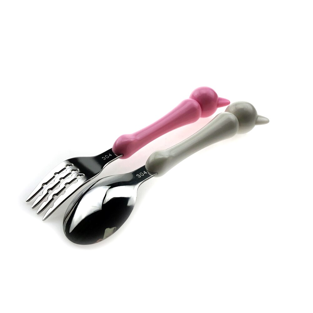 Cartoon Stainless Steel Spoon Fork for Kids Children Baby Food Feeding Tableware Cute Pig and Dog