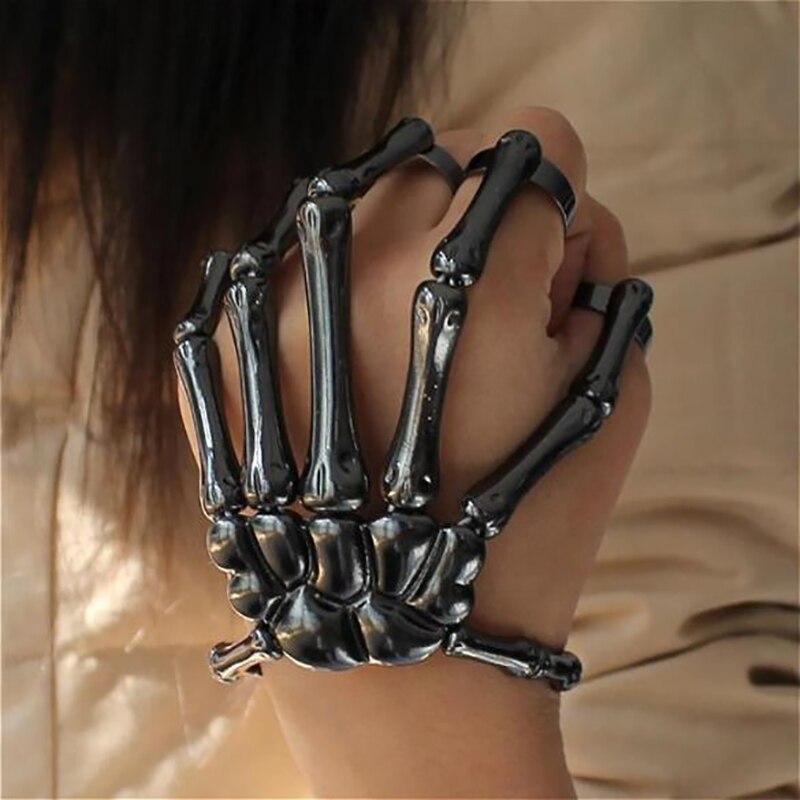 Pulsera de aleación con esqueleto de calavera gótica para mujer, brazalete elástico ajustable para Cosplay, accesorios para de Halloween