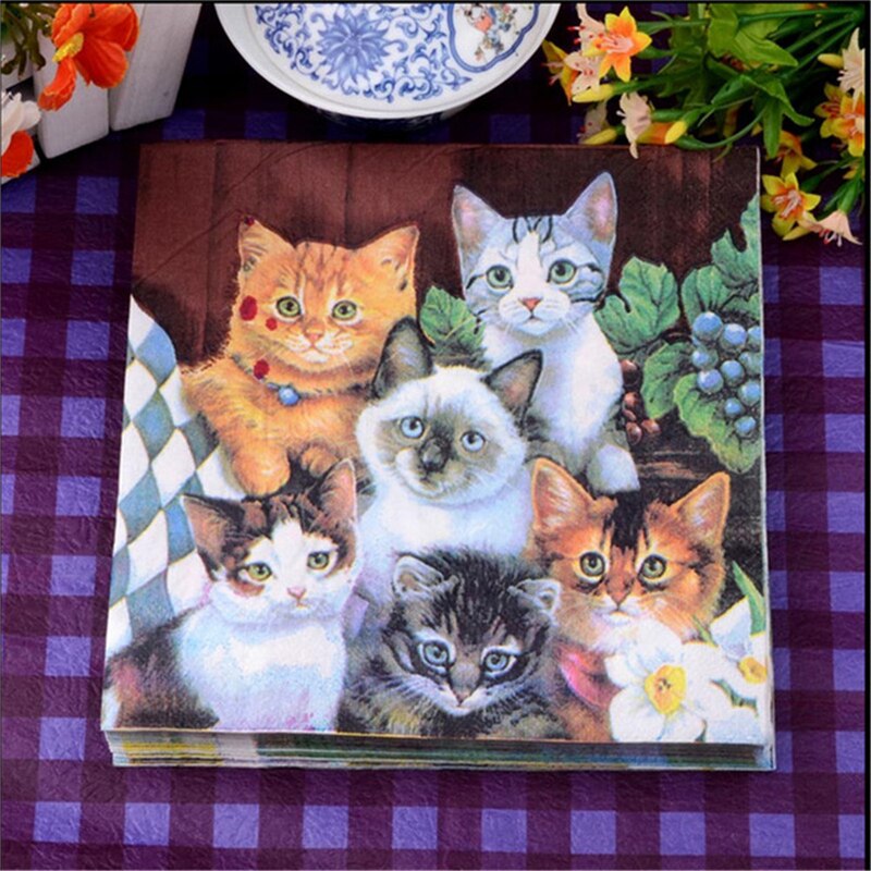 20 Stks/zak Servetten Papier Katten Decoupage Servet Papieren Tissue Voor Xmas Wedding Decor Party Tafel Levert