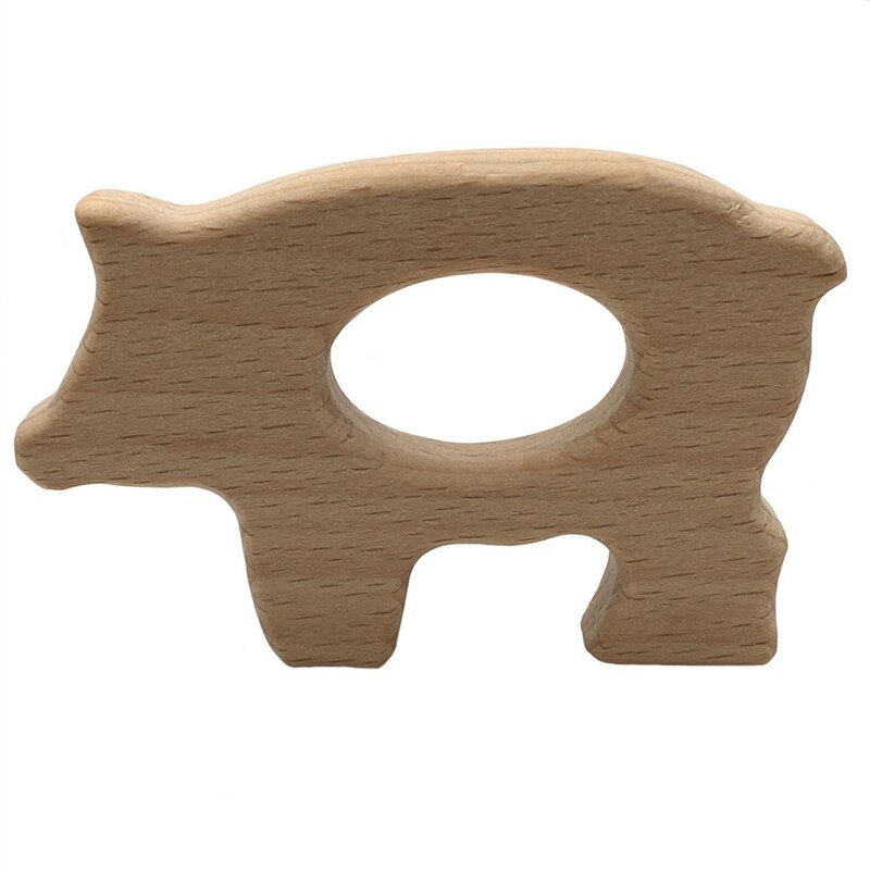 Baby Wooden Teethers Wood Animal Pig Wooden Shape Pacifier Wooden Teether Newborn Toys