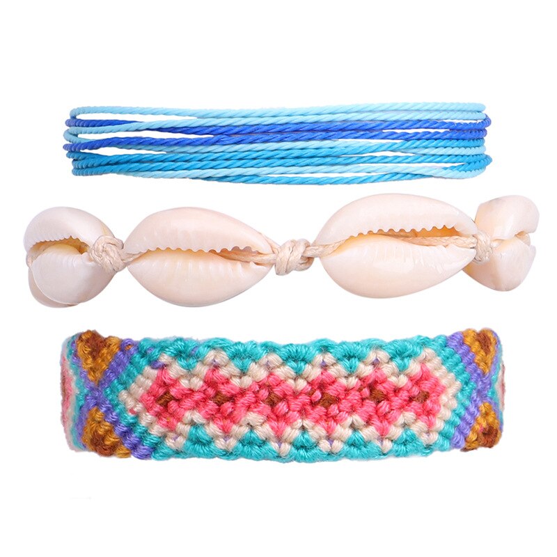 3pcs/set Bohemian Thread Bracelet Beach Foot Shell Anklet Handmade String Cord Woven Leg Bracelets For Women Men Summer Jewelry