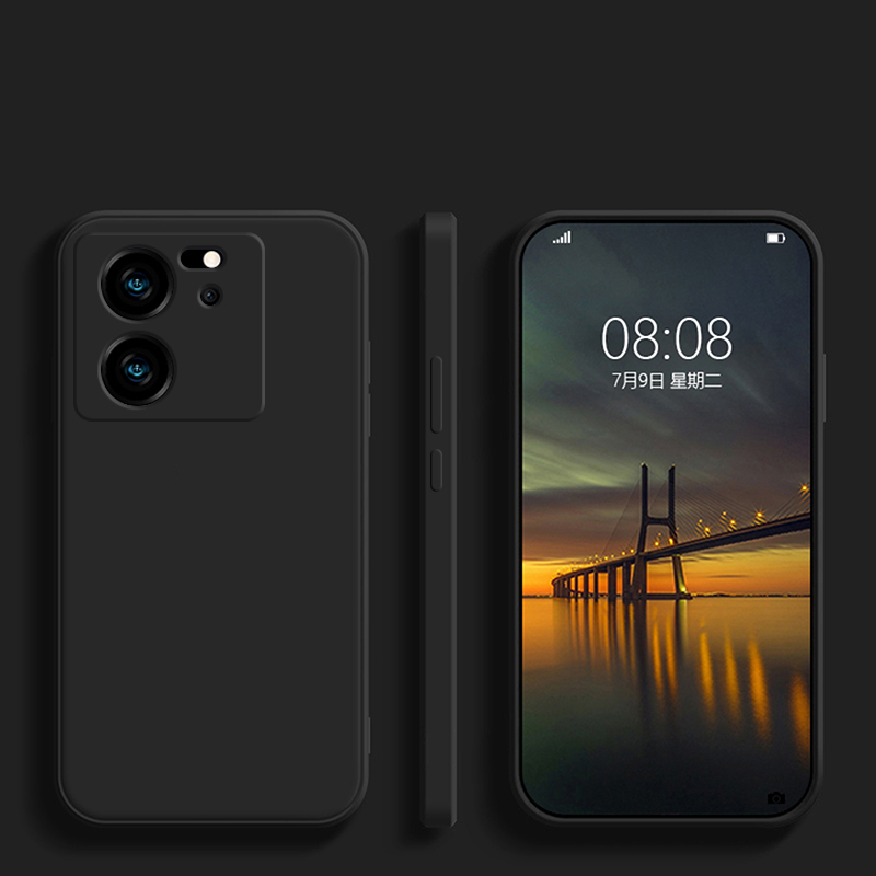 Coque de téléphone carrée en silicone liquide pour Xiaomi, coque arrière souple, couverture de luxe, Mi 13T, Mi 13 T Pro, Mi 13T Pro, 5G: PC + TPU / Black