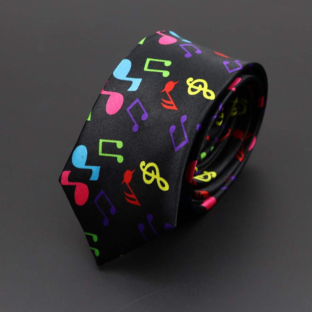 Corbata musical clásica de para hombre, Festival de vacaciones, estampado de Piano, guitarra, cara sonriente, poliéster, 5cm de ancho, corbata negra con: Marfíl