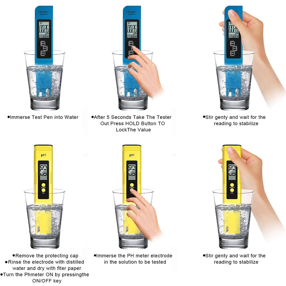 Portable Ph Meter Digital LCD 3 in 1 Water Tester TDS Temp EC Meter for Family Outdoor Swimming Accessories
