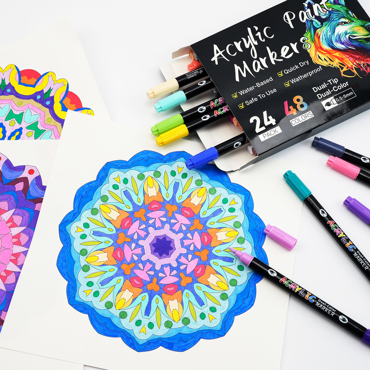 Markery akrylowe dwustronne 24/48/72 kolory, zestaw markerek artystycznych 12/24/36 sztuk, markery robić rysowania robić majsterkowania, materiały plastyczne.