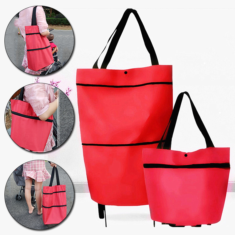 1PC Shopping Bags Folding Grocery Storage Handbag Large Capacity With wheels Reusable Folding Grocery Nylon Handbag