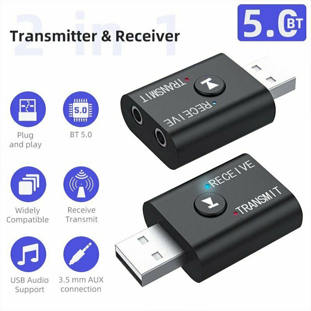 TR6 Bluetooth 5.0 Zender Ontvanger 2 In 1 Draadloze Audio 3.5Mm Usb Aux Adapter 3.5Mm Male-To-Male Audio Connector Voor Ipod