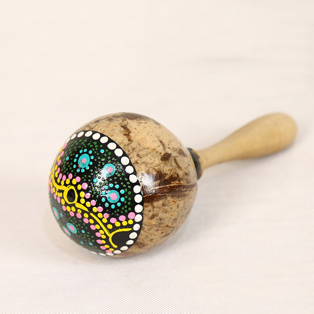 Træ maracas kokosnød shell sand hammer shaker med smukke mønstre percussion musikinstrument legetøj (tilfældig)