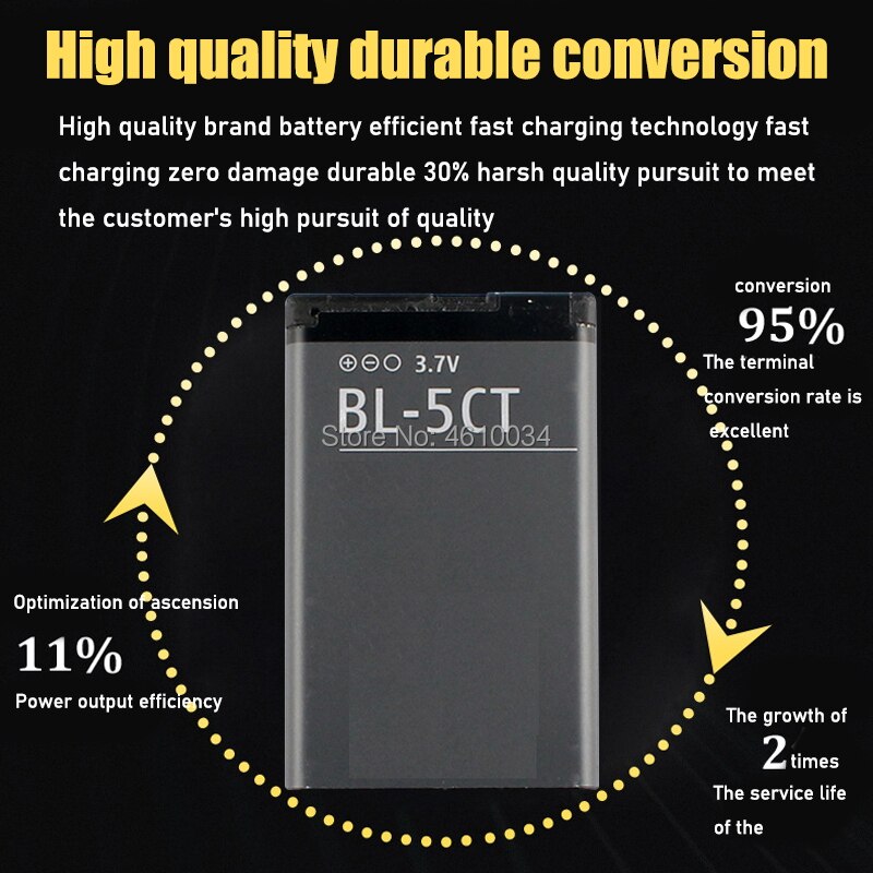 Bl -5ct bl 5ct genopladeligt mobiltelefon erstatningsbatteri til nokia  c5-00 6303 c3-01 3720 classic batteri