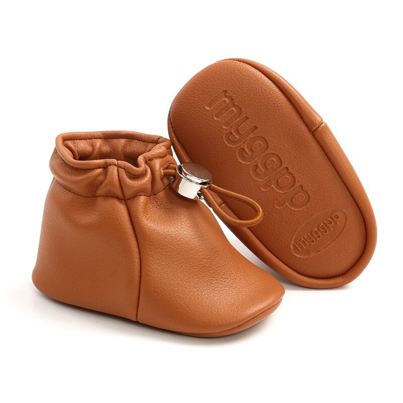 -né anti-dérapant semelle souple baskets premiers marcheurs bébé garçon fille PU cuir poche chaussures semelle souple enfant en bas âge chaussures 0-18M: Marron / 0-6 mois