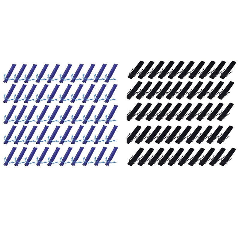 100 Stuks Fluwelen Pen Pouch Sleeve Houder Enkele Pen Zak Geval Potlood-50 Pcs Black & 50 Stuks blauw