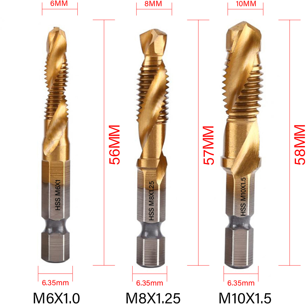 6Pcs Tap Drill Bit Hex Shank Titanium Plated HSS Screw Thread Metric Bit Screw Machine Compound Tap M3 M4 M5 M6 M8 M10 Hand Tool