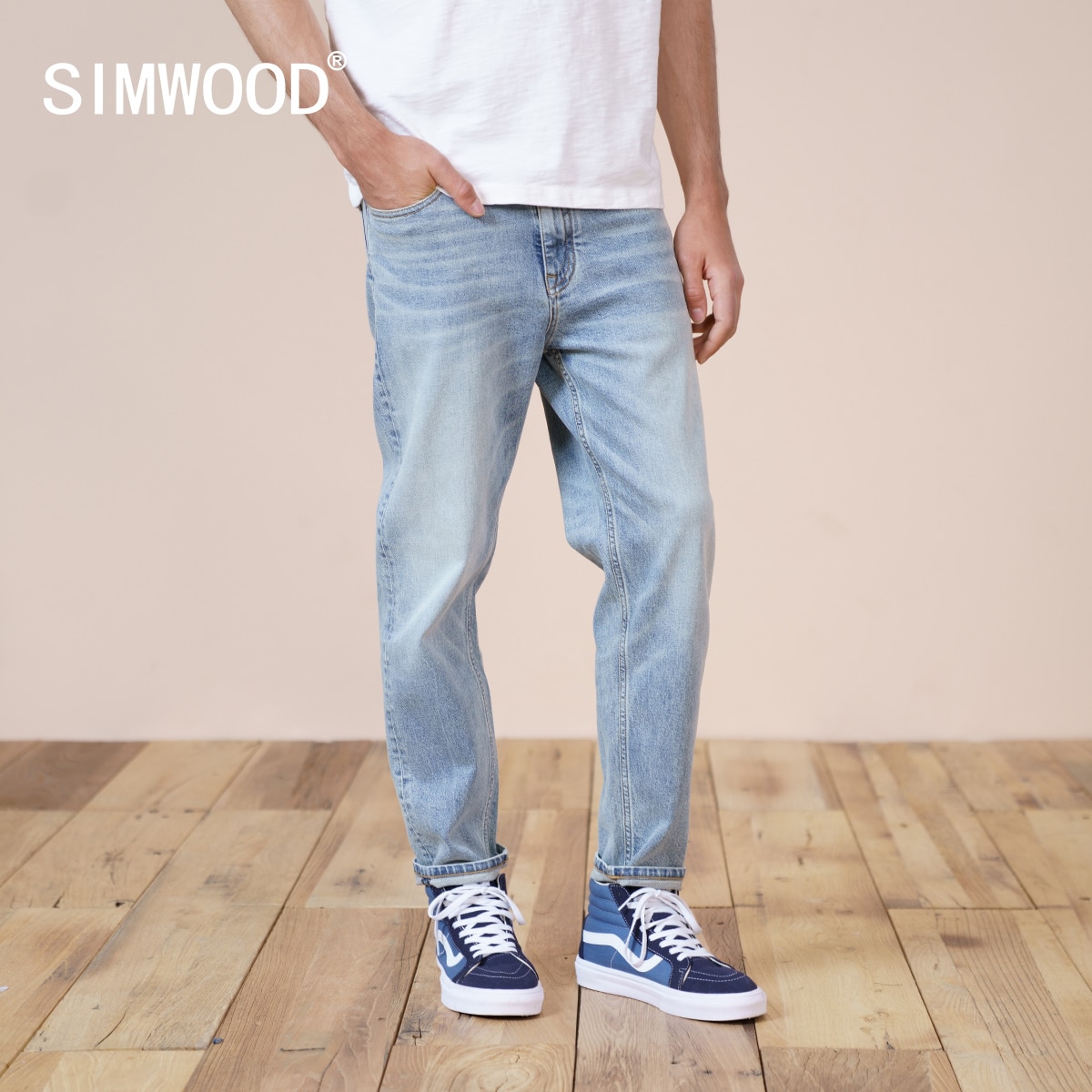 SIMWOOD-pantalones vaqueros anchos para hombre, Jeans cónicos cómodos, longitud hasta el tobillo, de talla grande, ropa de , novedad de verano