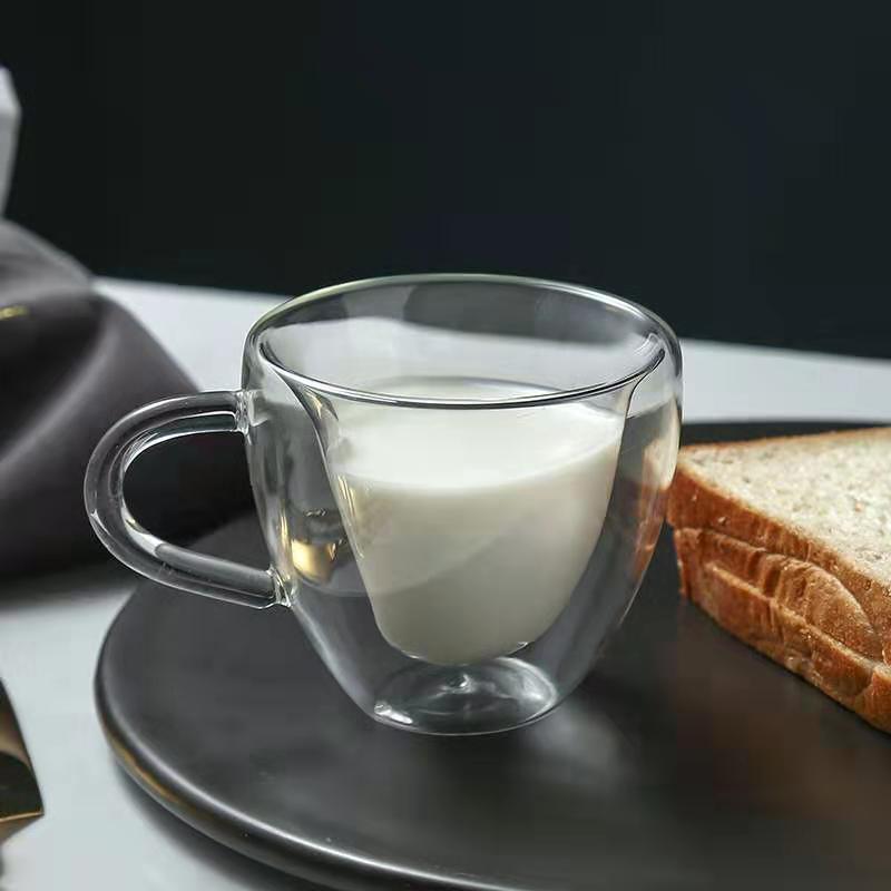 corazón amor en forma de doble pared de vidrio taza de café resistente Kungfu tazas de té leche jugo de limón taza vasos de amante