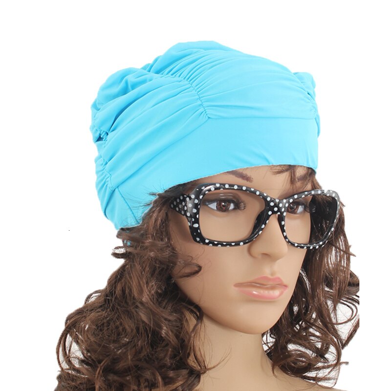 Pleated Cloth Cap Unisex Swimming Cap Soft Drape Elastic For Dreadlocks Long Hair Swim Caps Hat Women Sporty Adult Bathing Caps: C0874-LBU